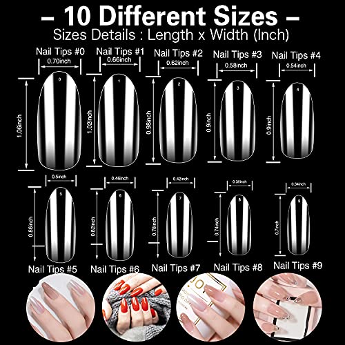 ELECTOMANIA 500pcs Fake Nails - 10 Sizes, Transparent & Acrylic False Nails with Case for Salons & DIY Nail Art (Long Oval) - Image 2