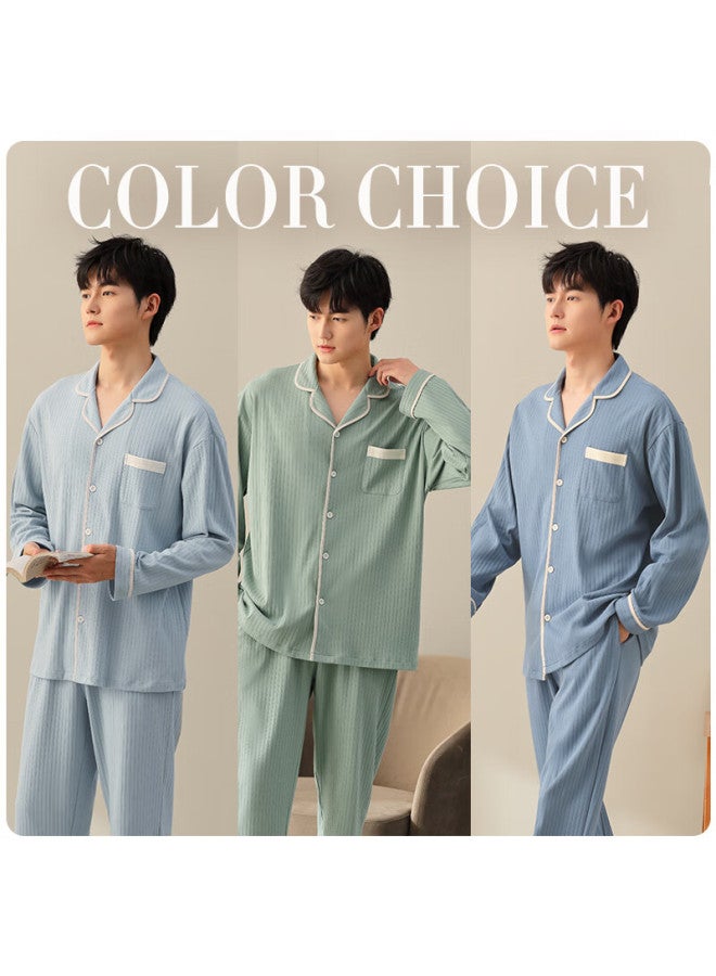 Xulen Men's Pajamas, Spring And Autumn Cotton Long-sleeve Loungewear, Thin Large-size Set, 72212 Light Gray, 3XL - Image 2