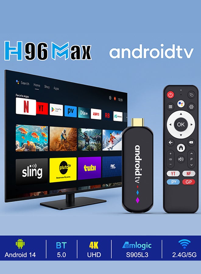 H96 Max Mini TV Stick Android14 Quad Core S905L3 Wifi6 BT5.0 4K ATV Launcher Google Voice Assistant Media Player AI TV Stick,Set Top TV Box(2GB + 16GB) - Image 1