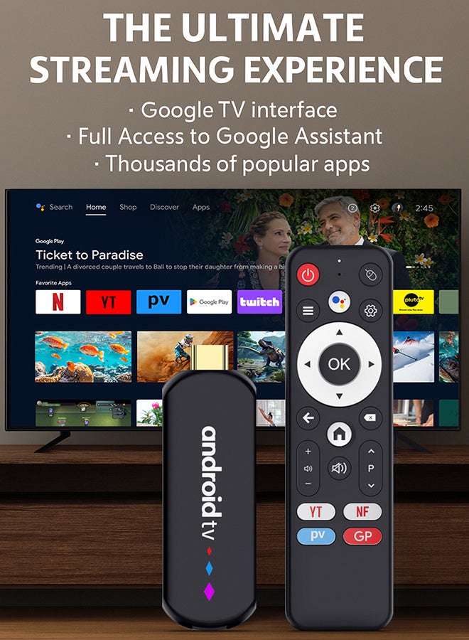 H96 Max Mini TV Stick Android14 Quad Core S905L3 Wifi6 BT5.0 4K ATV Launcher Google Voice Assistant Media Player AI TV Stick,Set Top TV Box(2GB + 16GB) - Image 2