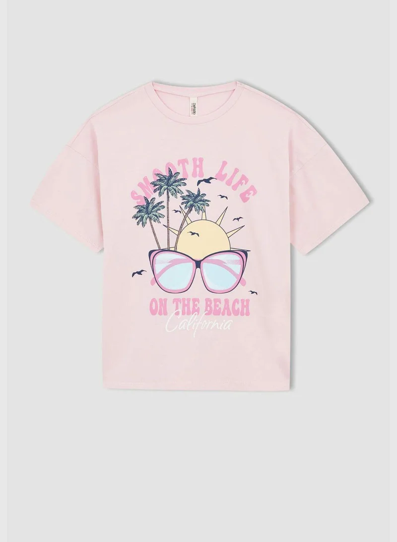 DeFacto Regular Fit Crew Neck Short Sleeve Peach Print T-Shirt