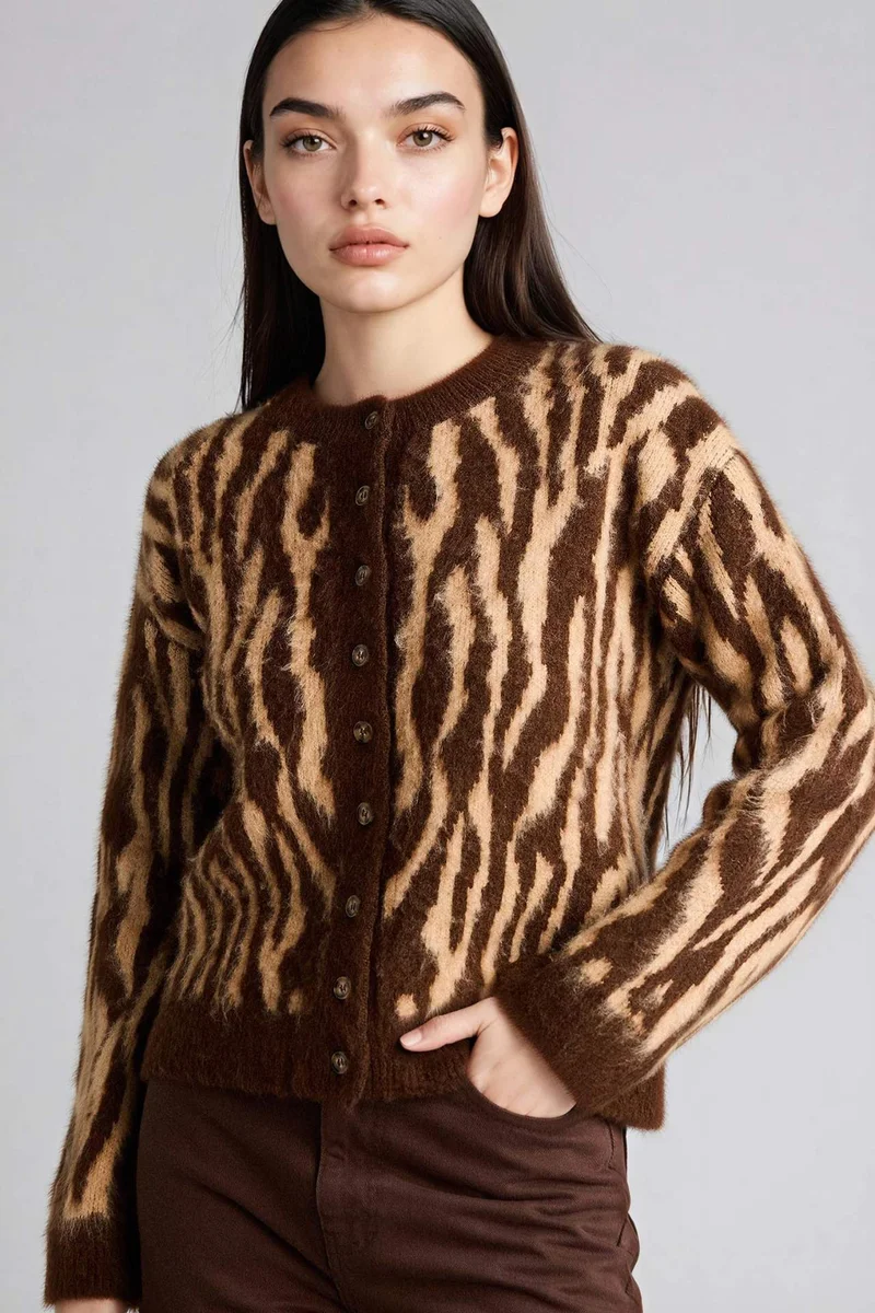 DeFacto Leopard Print Knit Cardigan