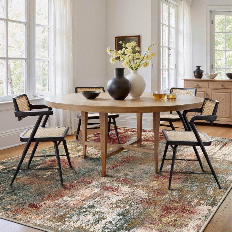 RELEANY Washable Area Rugs 5'x7' Non-Slip Modern Abstract Soft for Living Room Entryway Bedroom Nursery, Print Pattern, Brown Rust Red Green Blue Multi - Image 3