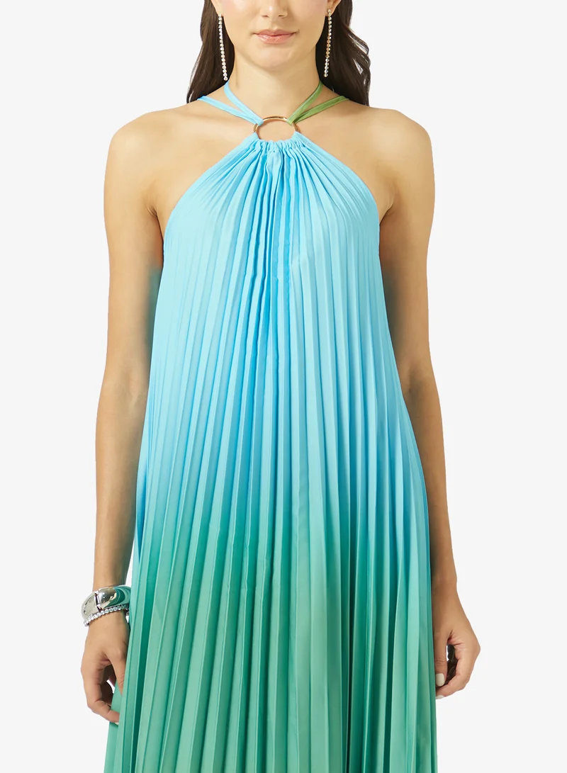 Ginger  Halter Neck Plisse Ombre Maxi Dress for Women | Best Price UAE