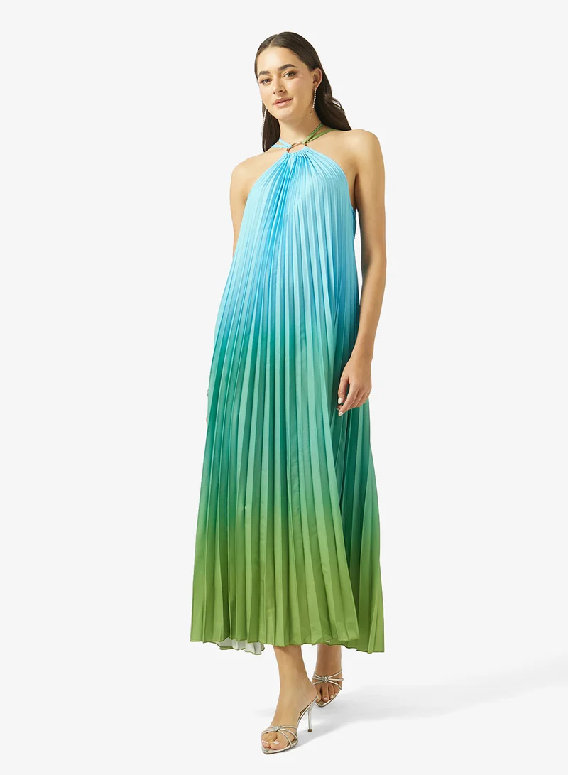 Ginger Halter Neck Plisse Ombre Maxi Dress
