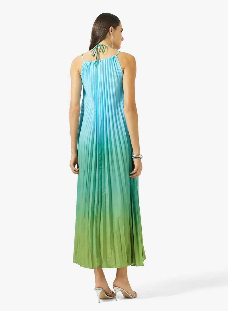 Ginger Halter Neck Plisse Ombre Maxi Dress