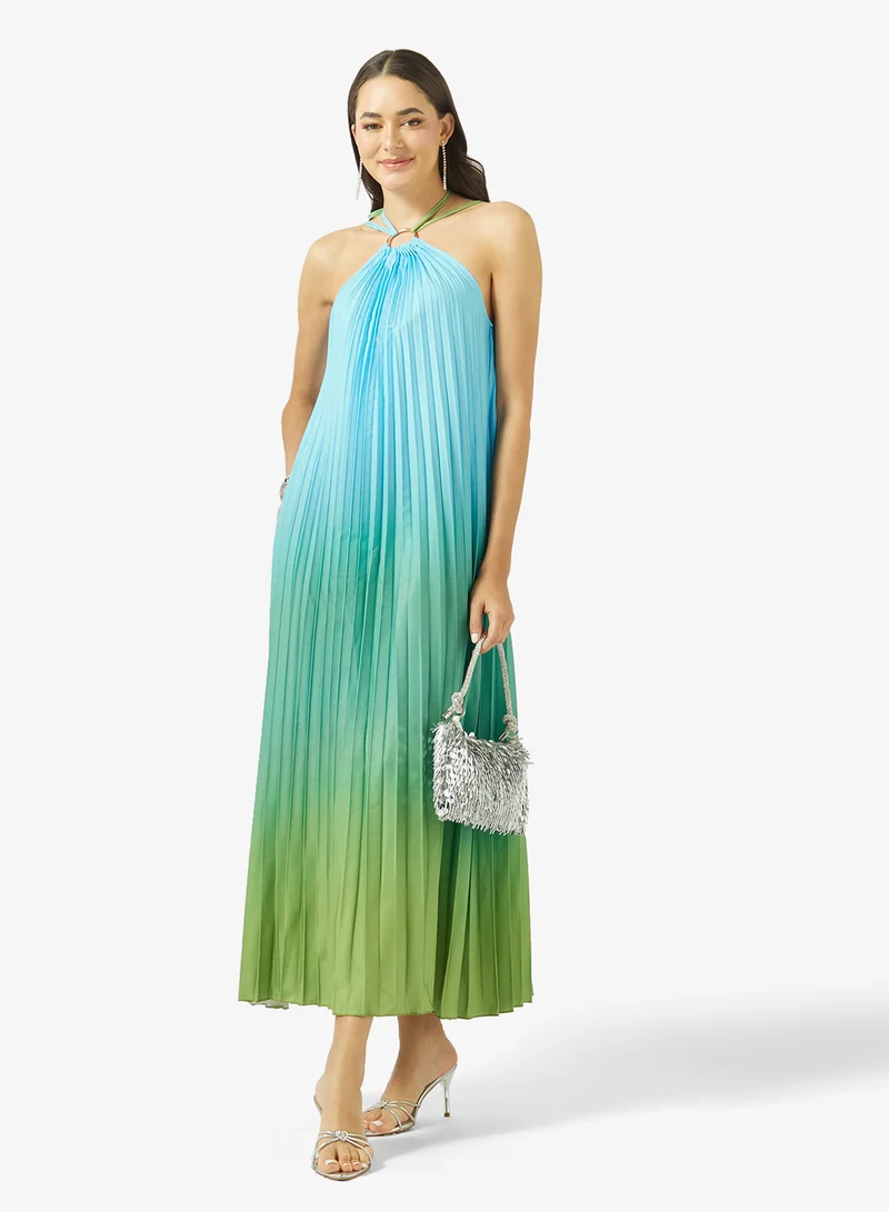 Ginger  Halter Neck Plisse Ombre Maxi Dress for Women | Best Price UAE
