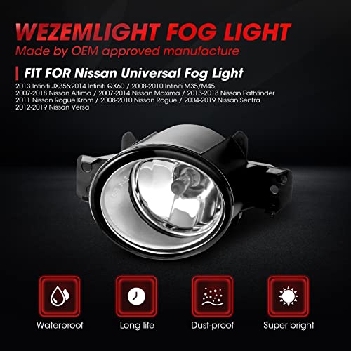 WEZEMLIGHT Fog Lights Assembly Replacement For 2004-2019 Nissan Sentra 2011-2014 Maxima 2014-2016 Rogue 2007-Up Altima Sedan With H11 Halogen Bulbs-1 Pair - Image 5