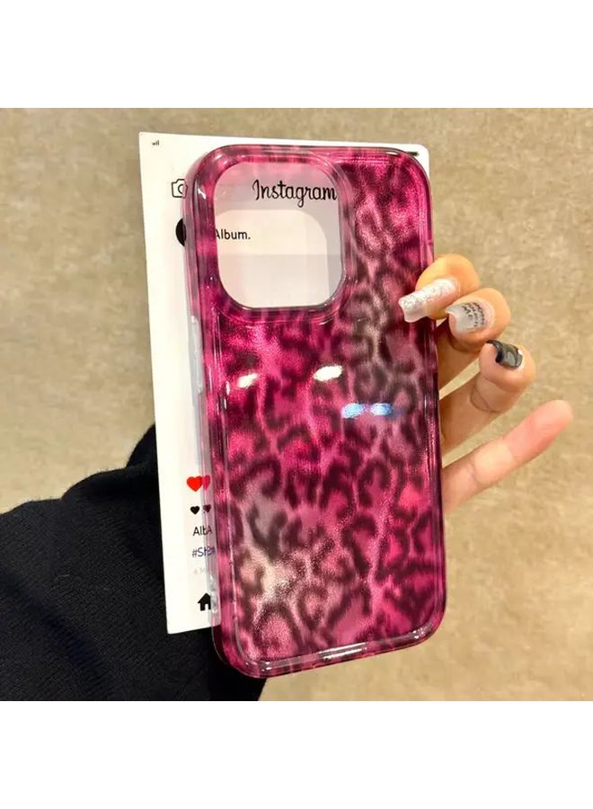 Pink Leopard Print Plush Case Compatible With iPhone 13 - Image 1