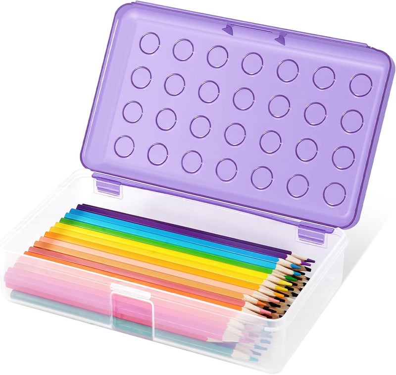 HUTUDD Plastic Pencil Box, Large Pencil Case, Clear Pencil Boxes with Snap-tight Lid, Hard Crayon Box Storage Marker Organizer Containers for Boys Girls Adults School Office Supplies (Clear Purple) - Image 1