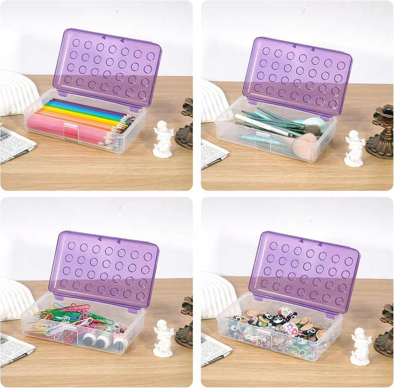 HUTUDD Plastic Pencil Box, Large Pencil Case, Clear Pencil Boxes with Snap-tight Lid, Hard Crayon Box Storage Marker Organizer Containers for Boys Girls Adults School Office Supplies (Clear Purple) - Image 3