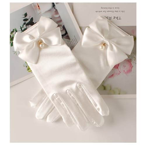 YUISI Ladies Lace Gloves/Bridal Wedding Lace Satin Gloves/White Princess Gown Gloves for Women, White Wedding Gloves for Masquerade, Party (A) - Image 4