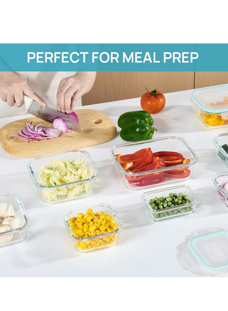 Raxoom 8 Pack Glass Meal Prep Containers with Leak Proof Locking Lids, Airtight Food Storage Containers for Microwave, Oven, Freezer and Dishwasher, BPA Free, Grey - Image 2