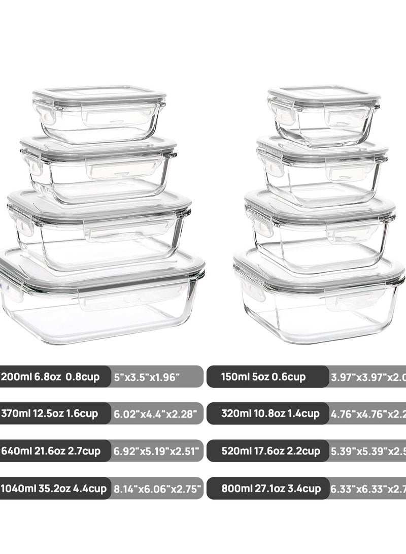 Raxoom 8 Pack Glass Meal Prep Containers with Leak Proof Locking Lids, Airtight Food Storage Containers for Microwave, Oven, Freezer and Dishwasher, BPA Free, Grey - Image 3