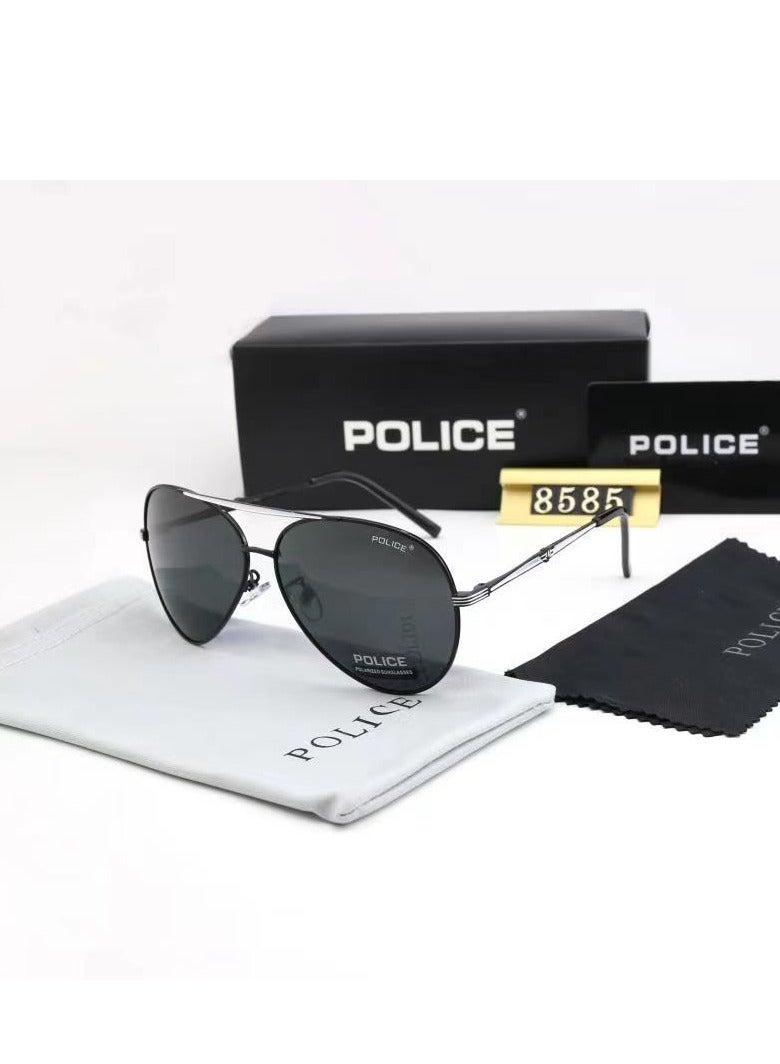 POLICE New Fshion Pilot Polarized Spoty Sunglasses,Cycling Sunglasses, Sliver Lenses with Black Frames - Image 1