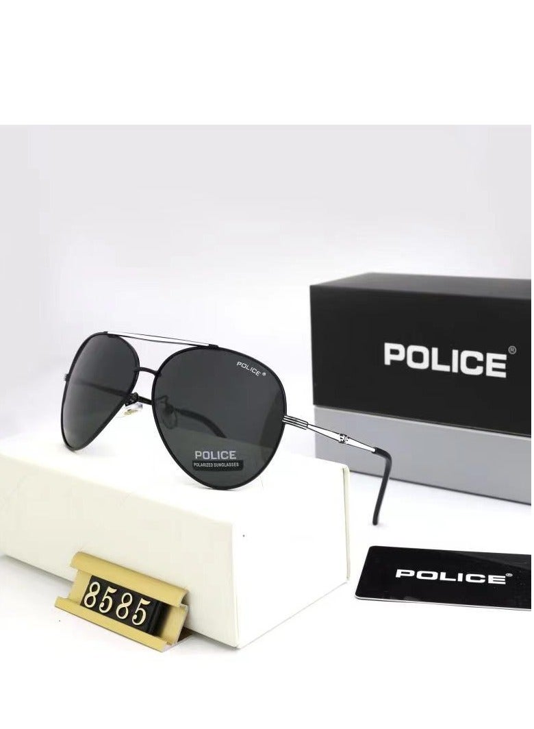 POLICE New Fshion Pilot Polarized Spoty Sunglasses,Cycling Sunglasses, Sliver Lenses with Black Frames - Image 2