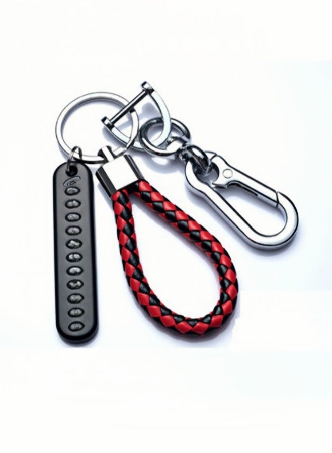 Generic Anti loss car keychain, telephone number plate woven rope lock key chain, car keychain accessories【Black&Red】  - Image 1
