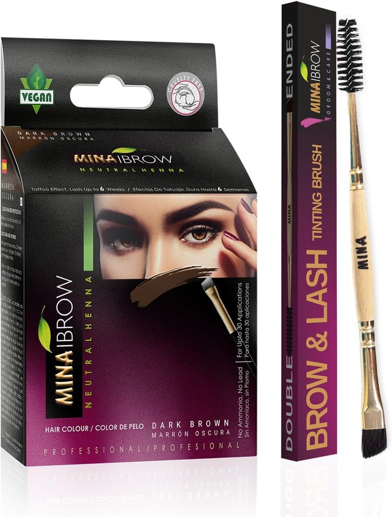 MinaiBrow Instant Hair Dye Kit Dark Brown | Natural Spot Coloring Tinting Powder with Duo Angled Brush, Water & Smudge Proof | 100% Grey Coverage Upto 30 Applications - Image 1
