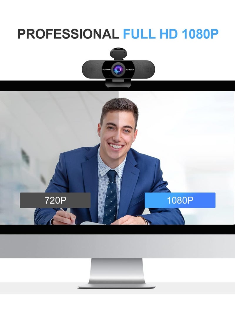 eMeet - EMEET 1080P Webcam with Microphone, C960 Web Camera, 2 Mics Streaming Webcam with Privacy Cover, 90°View Computer Camera, Plug&Play USB Webcam for... - Image 1