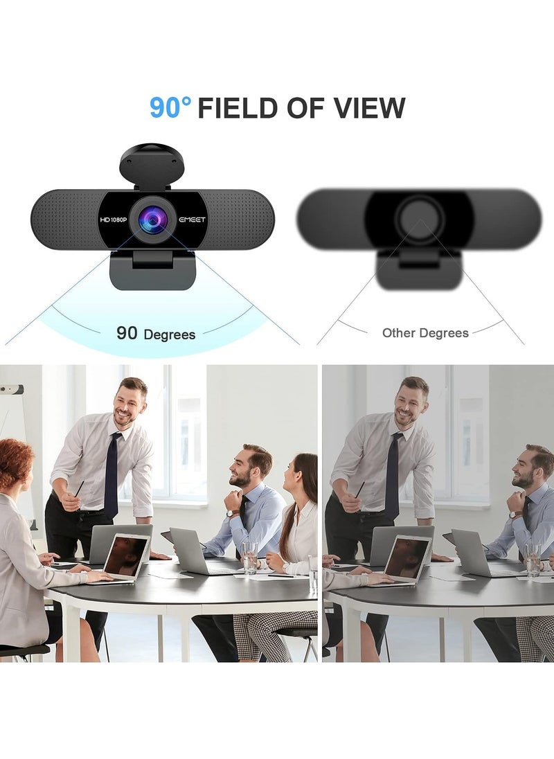 eMeet - EMEET 1080P Webcam with Microphone, C960 Web Camera, 2 Mics Streaming Webcam with Privacy Cover, 90°View Computer Camera, Plug&Play USB Webcam for... - Image 1