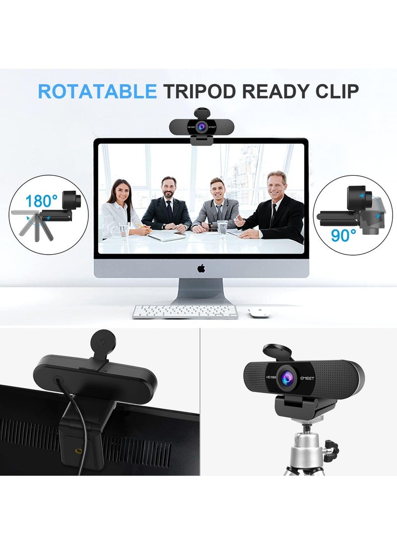 eMeet - EMEET 1080P Webcam with Microphone, C960 Web Camera, 2 Mics Streaming Webcam with Privacy Cover, 90°View Computer Camera, Plug&Play USB Webcam for... - Image 1