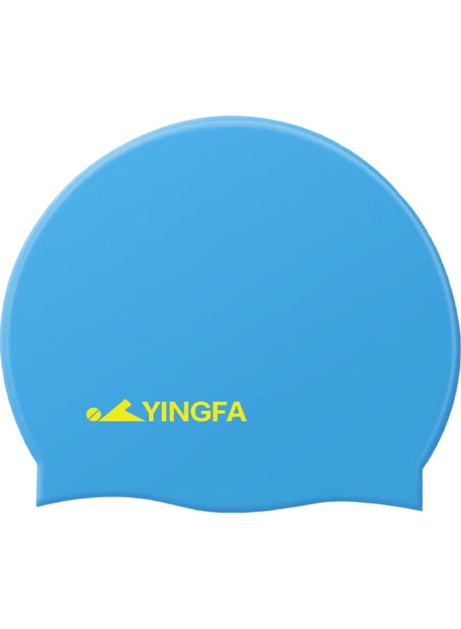YINGFA Children'S Silicone Swim Cap, For Boys And Girls, Long Hair Swimming Cap, Waterproof, Comfortable, Non-Binding, Light Blue - Image 1