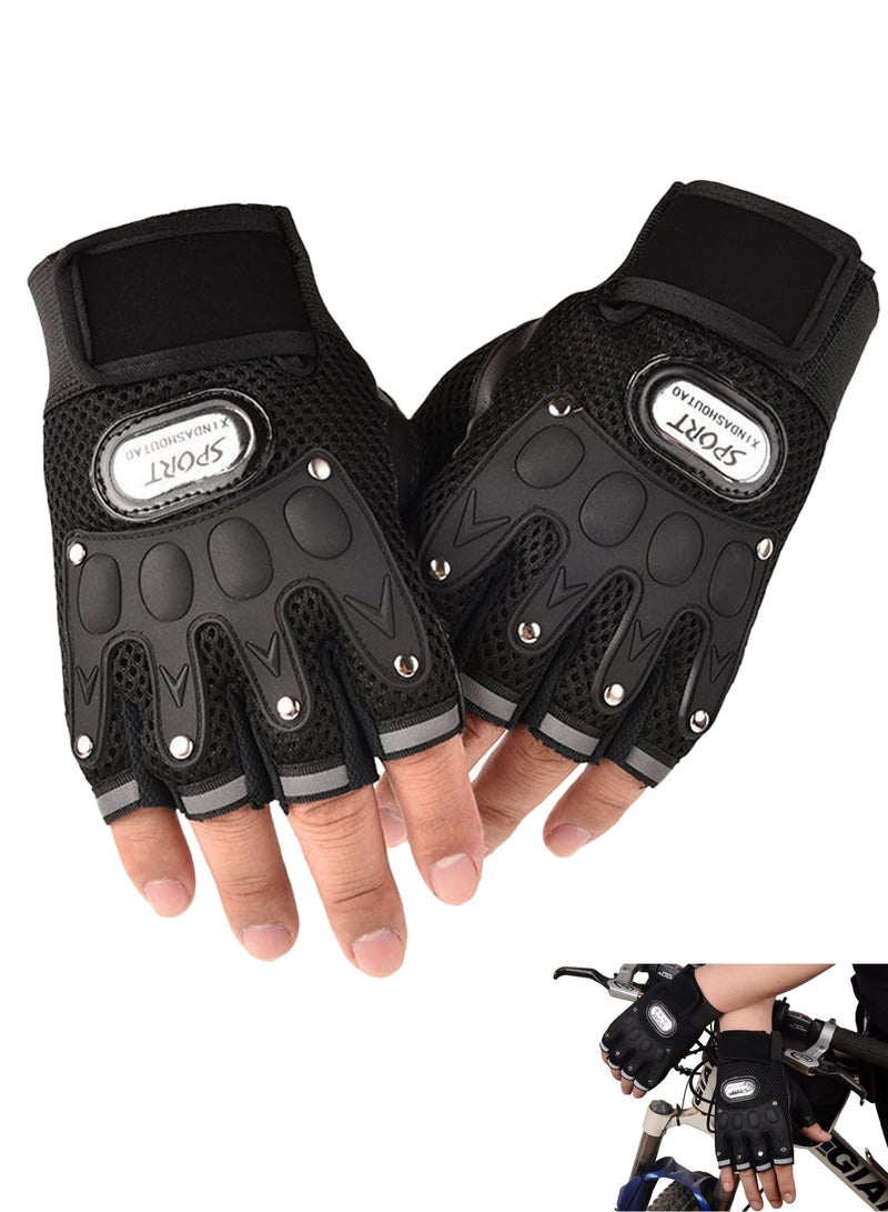 سبورت قفازات دراجة cycling نصف أصابع ذات قطعتين، تصميم عالي الجودة مضاد للانزلاق، بكبسة جلدية مع حماية بلاستيكية قوية ضد الصدمات، مناسبة لسباقات الدراجات النارية والرياضات الخارجية (M) - Image 1