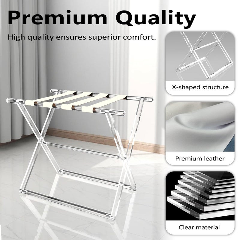Verssure Acrylic Luggage Rack for Guest Room,Folding Luggage Rack with Leather Straps,Holds up to 120 lbs Suitcase Stand for Bedroom, Living Room and Hotel (Beige Leather) - Image 4