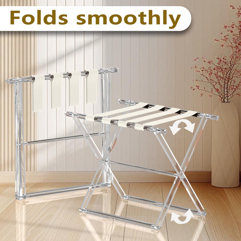 Verssure Acrylic Luggage Rack for Guest Room,Folding Luggage Rack with Leather Straps,Holds up to 120 lbs Suitcase Stand for Bedroom, Living Room and Hotel (Beige Leather) - Image 5