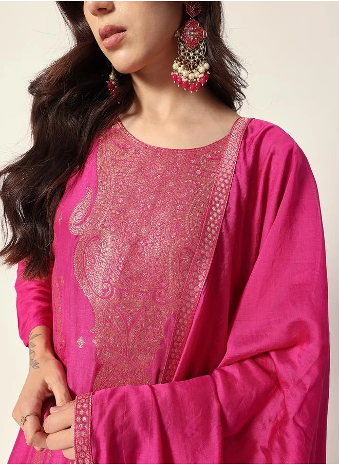 آي شين Women's Purple Silk Textured Tunic Full Palazzo Regular Fit Kurta Set