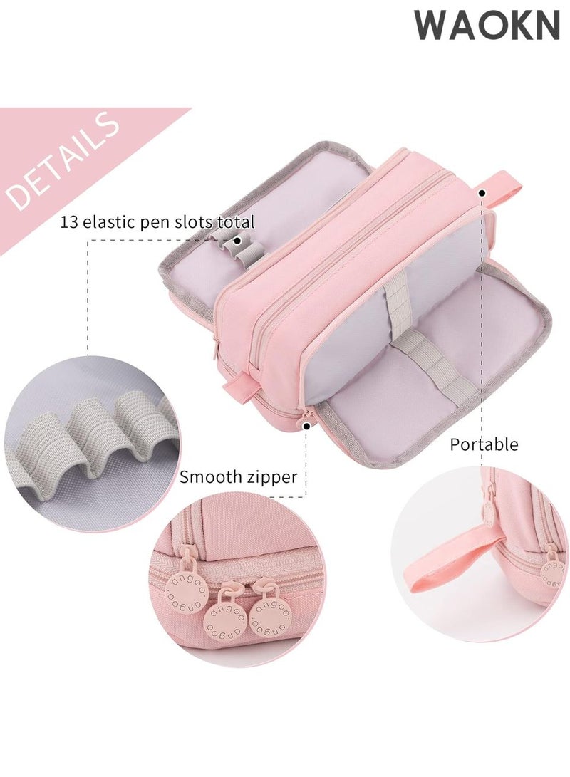 دبليو أيه أو كي أن حافظة أقلام رصاص بسعة كبيرة جدًا - حقيبة تنظيم متعددة الفتحات بأربعة أقسام للمدرسة والمكتب - حامل أدوات مكتبية أنيق بسحاب إغلاق - يتسع لأكثر من 100 قلم وعلامة وعلامة تمييز - حقيبة أقلام رصاص من القماش المتين للمراهقين/البالغين (وردي) - Image 4