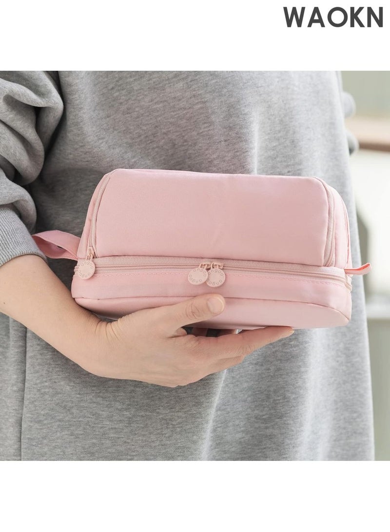 دبليو أيه أو كي أن حافظة أقلام رصاص بسعة كبيرة جدًا - حقيبة تنظيم متعددة الفتحات بأربعة أقسام للمدرسة والمكتب - حامل أدوات مكتبية أنيق بسحاب إغلاق - يتسع لأكثر من 100 قلم وعلامة وعلامة تمييز - حقيبة أقلام رصاص من القماش المتين للمراهقين/البالغين (وردي) - Image 5