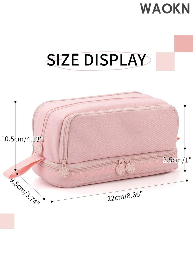 دبليو أيه أو كي أن حافظة أقلام رصاص بسعة كبيرة جدًا - حقيبة تنظيم متعددة الفتحات بأربعة أقسام للمدرسة والمكتب - حامل أدوات مكتبية أنيق بسحاب إغلاق - يتسع لأكثر من 100 قلم وعلامة وعلامة تمييز - حقيبة أقلام رصاص من القماش المتين للمراهقين/البالغين (وردي) - Image 2