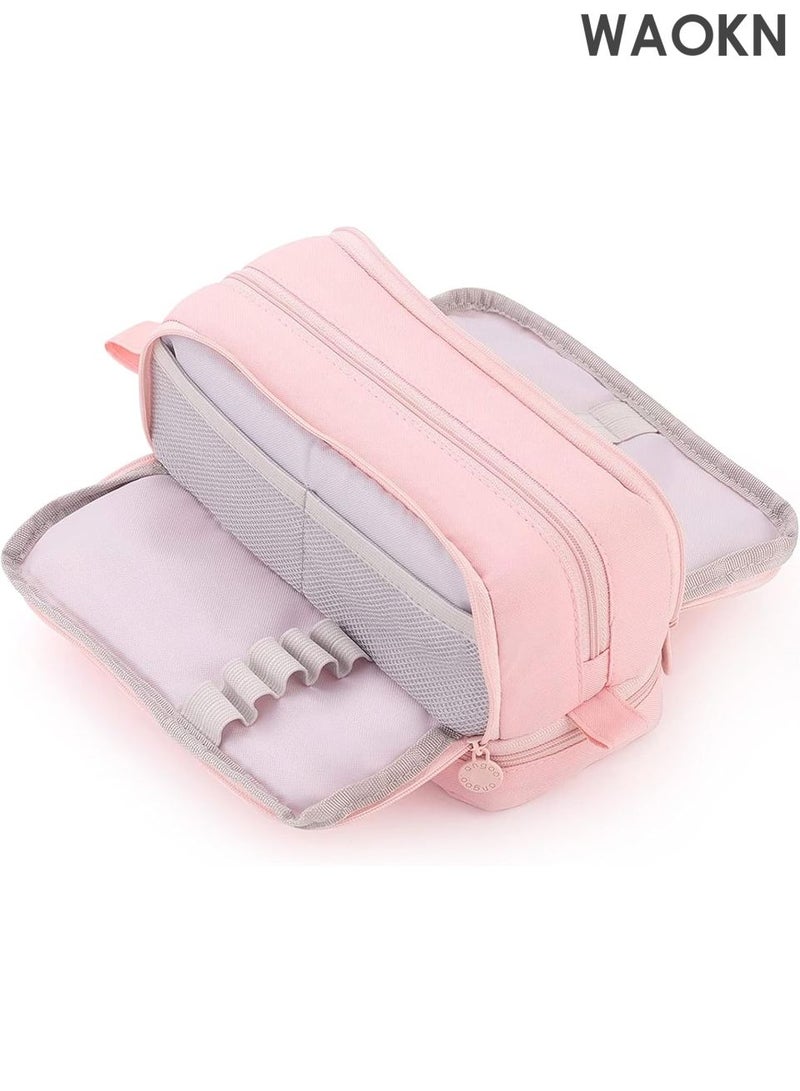 دبليو أيه أو كي أن حافظة أقلام رصاص بسعة كبيرة جدًا - حقيبة تنظيم متعددة الفتحات بأربعة أقسام للمدرسة والمكتب - حامل أدوات مكتبية أنيق بسحاب إغلاق - يتسع لأكثر من 100 قلم وعلامة وعلامة تمييز - حقيبة أقلام رصاص من القماش المتين للمراهقين/البالغين (وردي) - Image 1