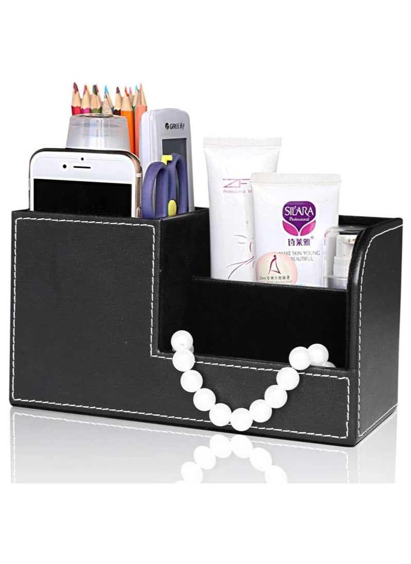 YelaJoy Leather Multi-Function Desk Stationery Organizer Storage Box Pen/Pencil, Cell Phone, Business Name Cards, desk organizers (Black)  - Image 1
