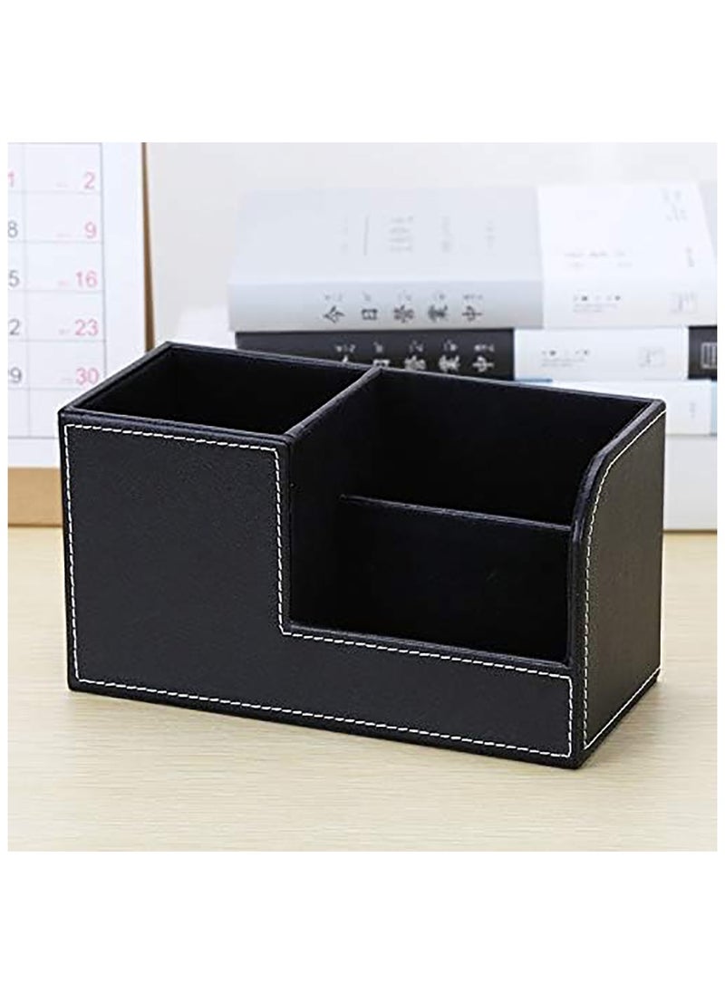 YelaJoy Leather Multi-Function Desk Stationery Organizer Storage Box Pen/Pencil, Cell Phone, Business Name Cards, desk organizers (Black)  - Image 2