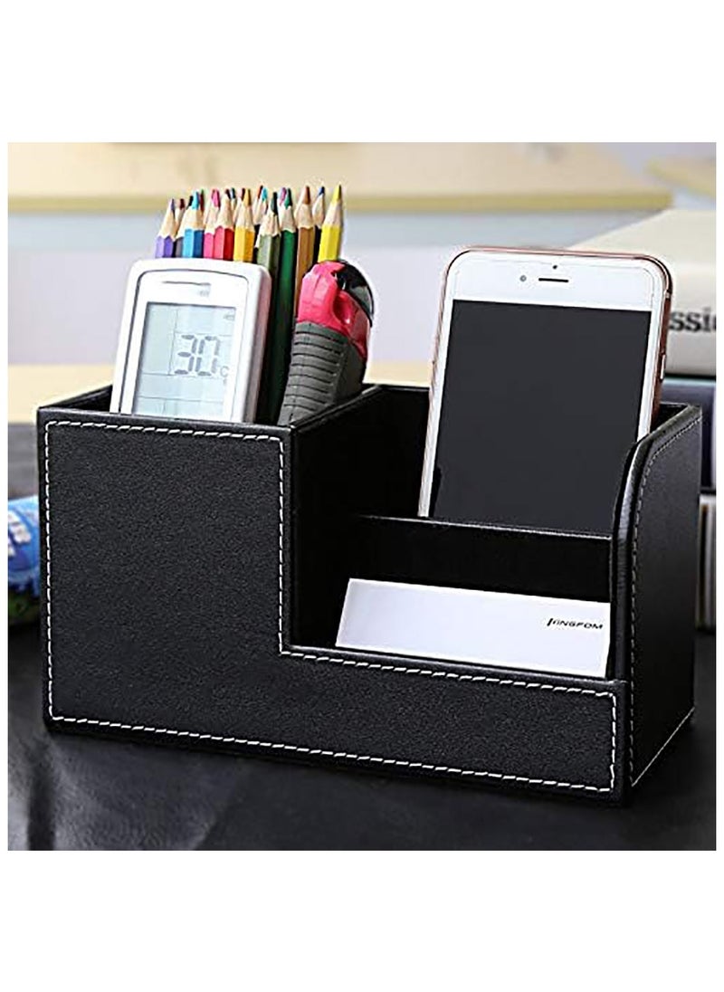 YelaJoy Leather Multi-Function Desk Stationery Organizer Storage Box Pen/Pencil, Cell Phone, Business Name Cards, desk organizers (Black)  - Image 3