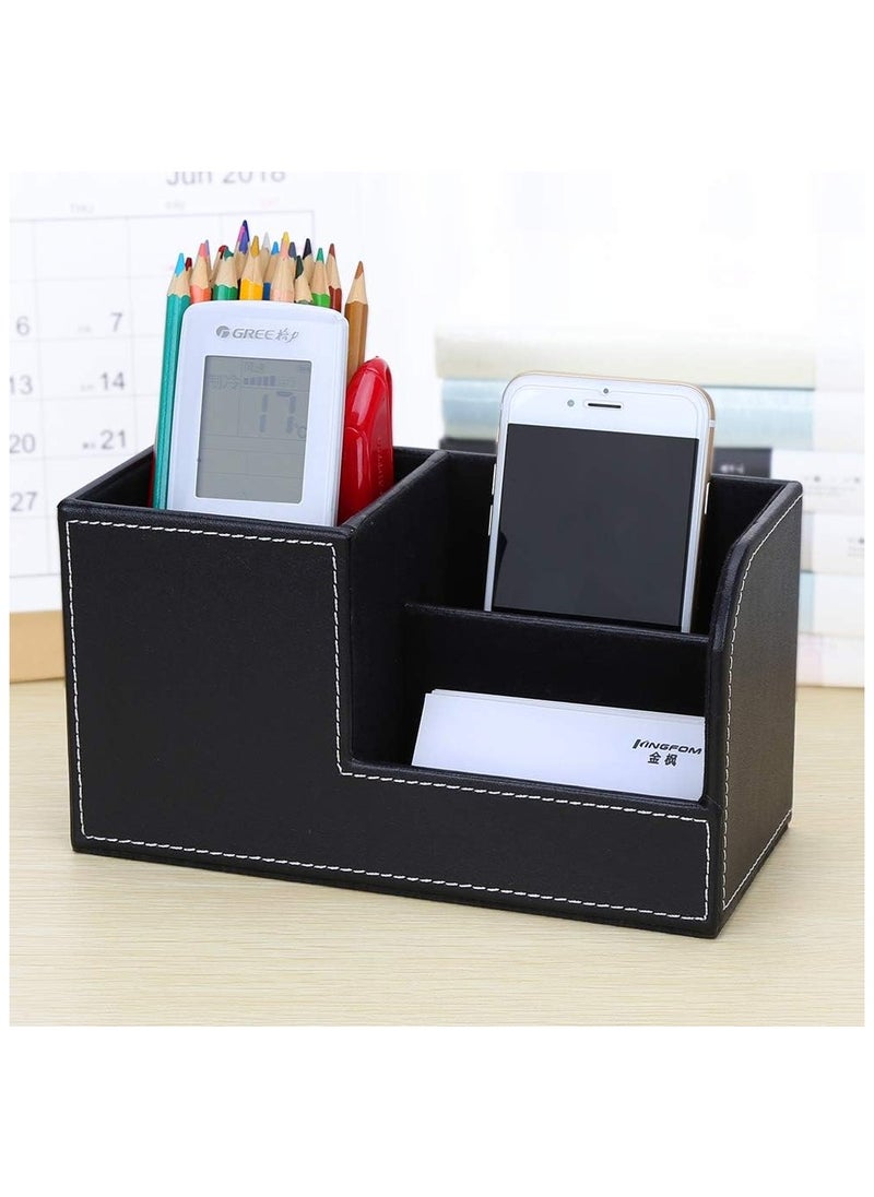 YelaJoy Leather Multi-Function Desk Stationery Organizer Storage Box Pen/Pencil, Cell Phone, Business Name Cards, desk organizers (Black)  - Image 4