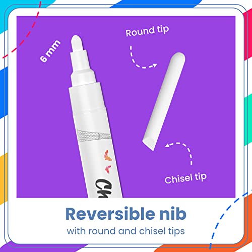Chalkola White Chalk Markers for Blackboard, Chalkboard Sign, Window, Bistro, Car, Glass (5 Pack 6mm) - Liquid Chalkboard Markers Erasable - Paint Chalk Pens Washable Ink Reversible Tip - Image 2