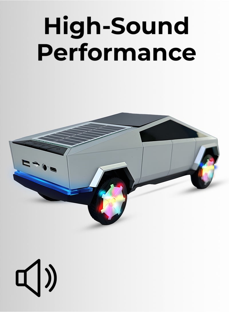Charome Cybertruck Solar Speaker (Silver) 10W Power, LED Light, FM, AUX, TF Card, Solar Charging - Image 4