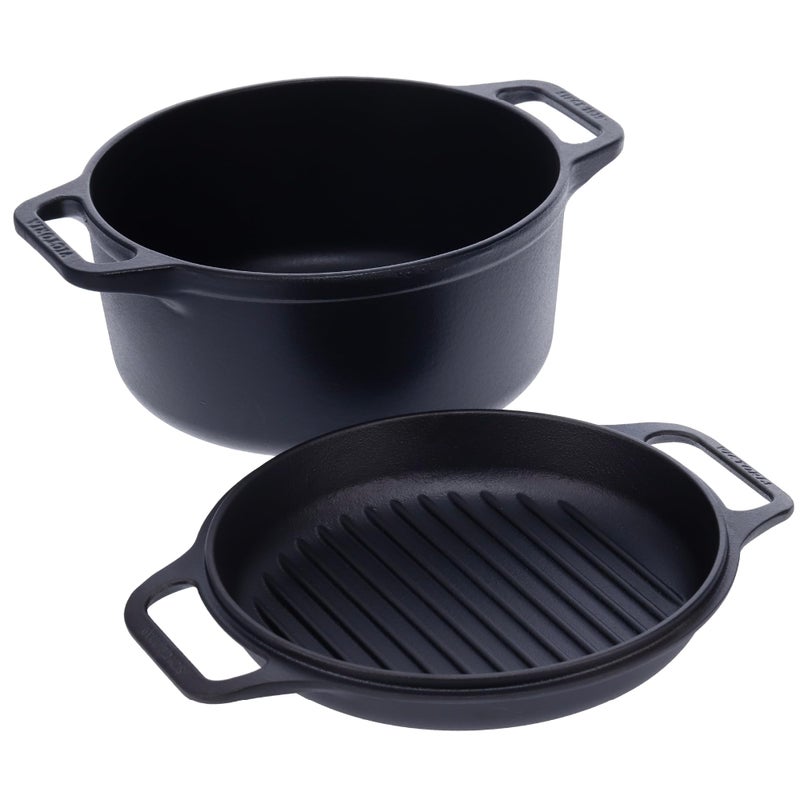 Victoria 6Quart Cast Iron Combo Cooker Combination Dutch Oven and Skillet Made in Colombia 2Piece Set