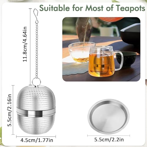 CoolShef Tea Infuser Ball Stainless Steel – Fine Mesh Tea Strainer Infuser with Chain & Drip Tray, 304 Steel Tea Ball for Loose Leaf & Herbal Tea, Easy to Clean, Fits Mugs & Teapots - Image 2