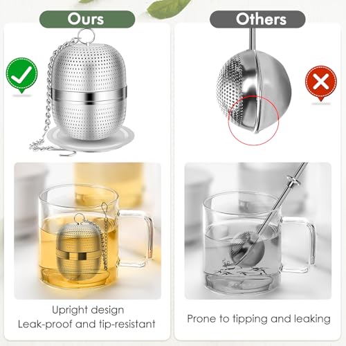 CoolShef Tea Infuser Ball Stainless Steel – Fine Mesh Tea Strainer Infuser with Chain & Drip Tray, 304 Steel Tea Ball for Loose Leaf & Herbal Tea, Easy to Clean, Fits Mugs & Teapots - Image 3