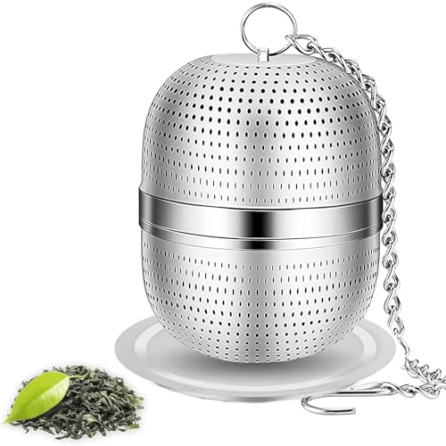 CoolShef Tea Infuser Ball Stainless Steel – Fine Mesh Tea Strainer Infuser with Chain & Drip Tray, 304 Steel Tea Ball for Loose Leaf & Herbal Tea, Easy to Clean, Fits Mugs & Teapots - Image 1