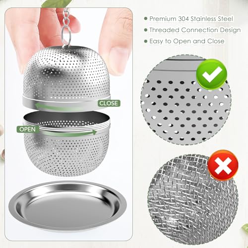CoolShef Tea Infuser Ball Stainless Steel – Fine Mesh Tea Strainer Infuser with Chain & Drip Tray, 304 Steel Tea Ball for Loose Leaf & Herbal Tea, Easy to Clean, Fits Mugs & Teapots - Image 4