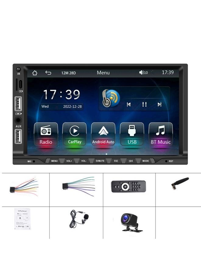 BURAQ - 7-inch Double Din Car MP5 Player Support CarPlay/Android Auto/Mirror Link/Bluetooth With AHD Camera - Image 1