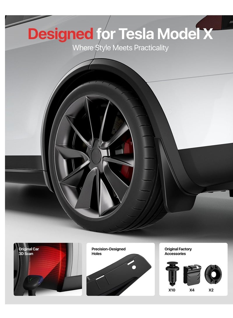Excefore Mud Flaps for Tesla Model X, Military-Grade All-Weather Splash Guards, No Drilling Required, Tire Protection Fender Body Kits, Exterior Accessories, Black (Set of 4) - Image 3