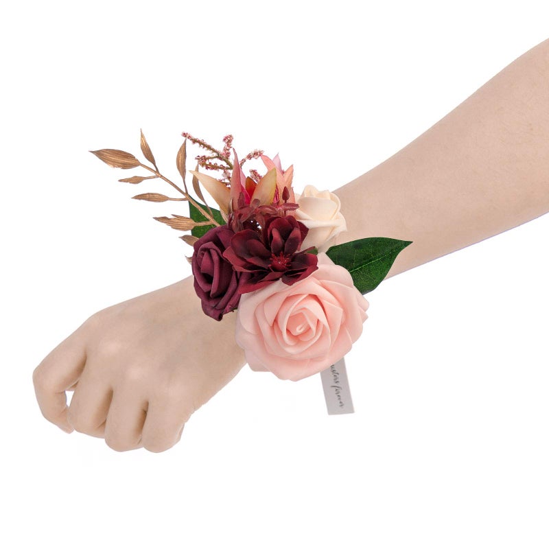 Ling's moment Lings Moment 6pcs Wedding Wrist Corsage Artificial Flowers GirlMother Homecoming Prom Corsages Wristlet Dcor etc Burgundy Marsala Blush 