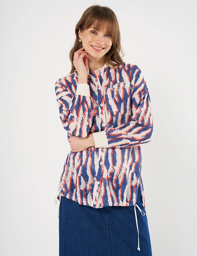 Kayra Printed College Collar Tunic Navy