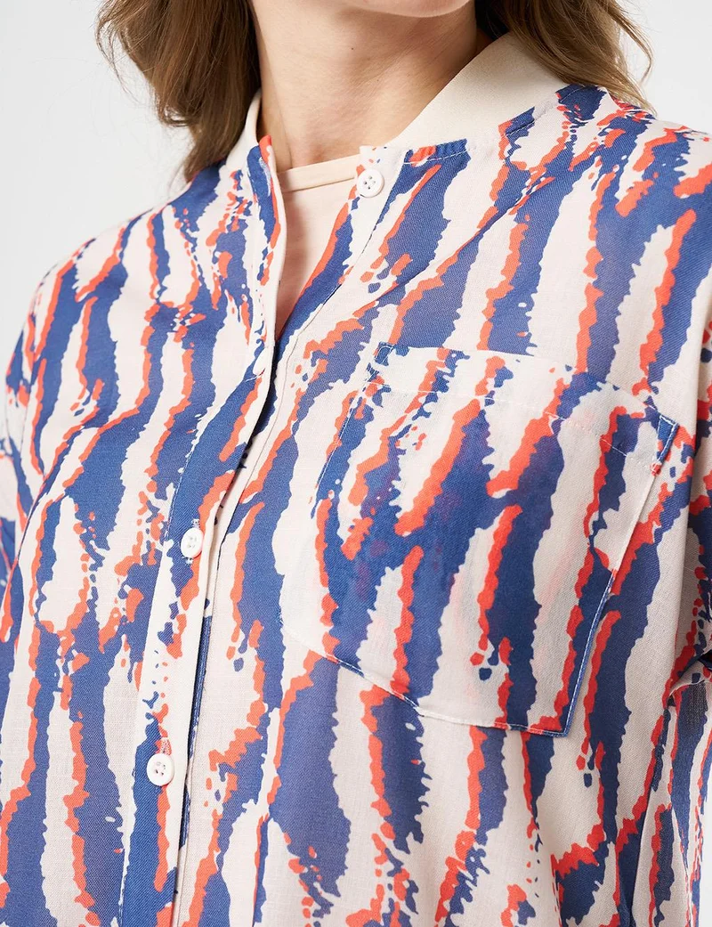 Kayra Printed College Collar Tunic Navy